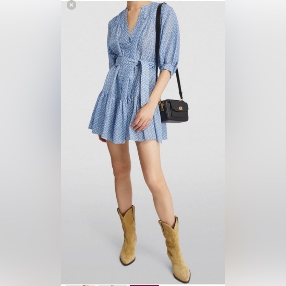 Sandro Tiered Floral-print Crepe Midi Dress Blue/Blanc Size EU 38 New w/Tags